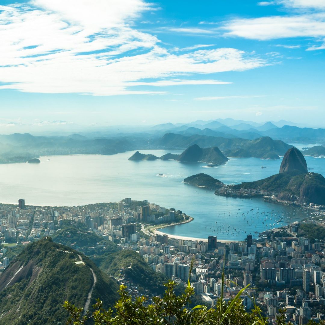 A view on Sugar Loaf from Corcovado mountain in Rio de Janeiro